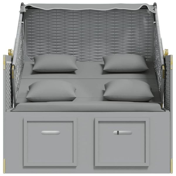 Strandkorb с възглавници, полиратан и масивно дърво, сиво