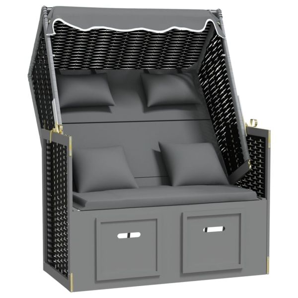 Strandkorb с възглавници полиратан и дърво масив антрацит/черно