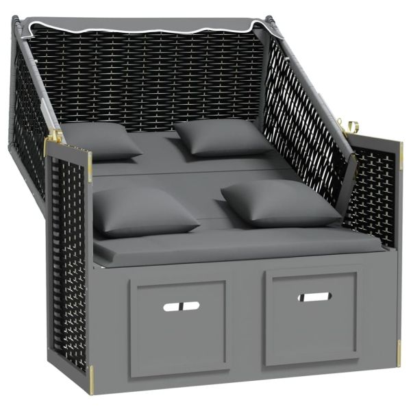 Strandkorb с възглавници полиратан и дърво масив антрацит/черно