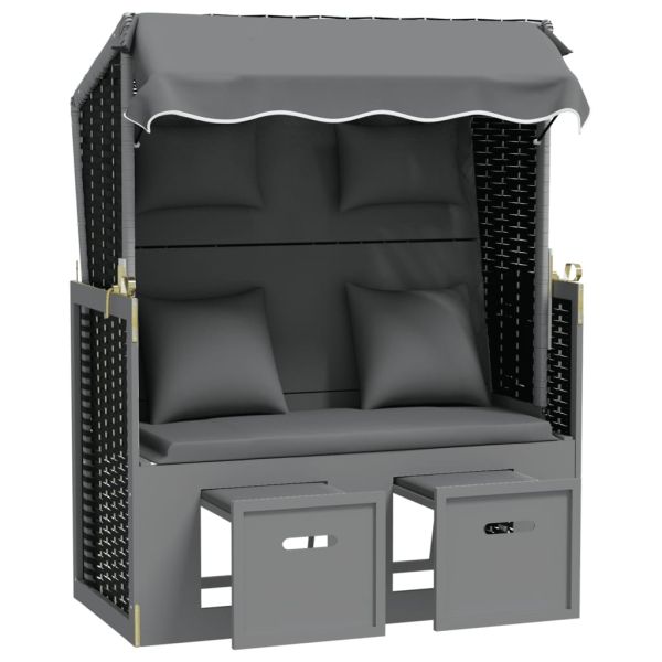 Strandkorb с възглавници полиратан и дърво масив антрацит/черно