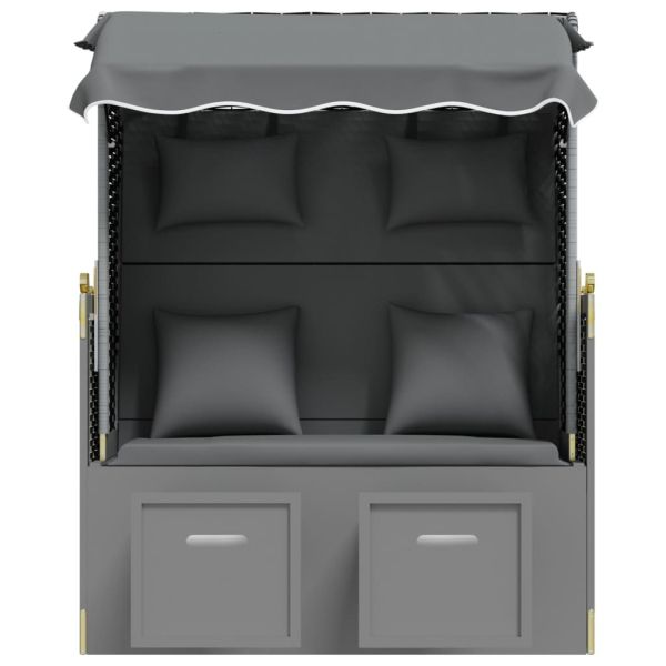 Strandkorb с възглавници полиратан и дърво масив антрацит/черно