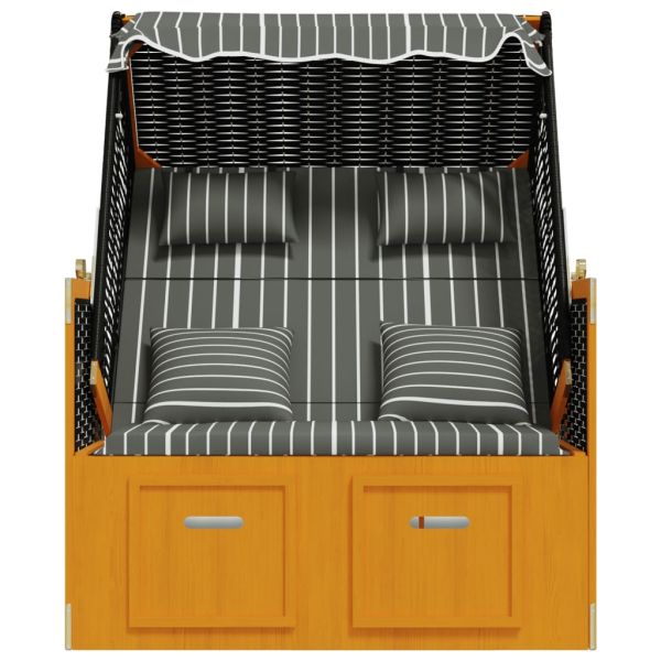 Strandkorb с възглавници, полиратан и дърво масив, черно и сиво