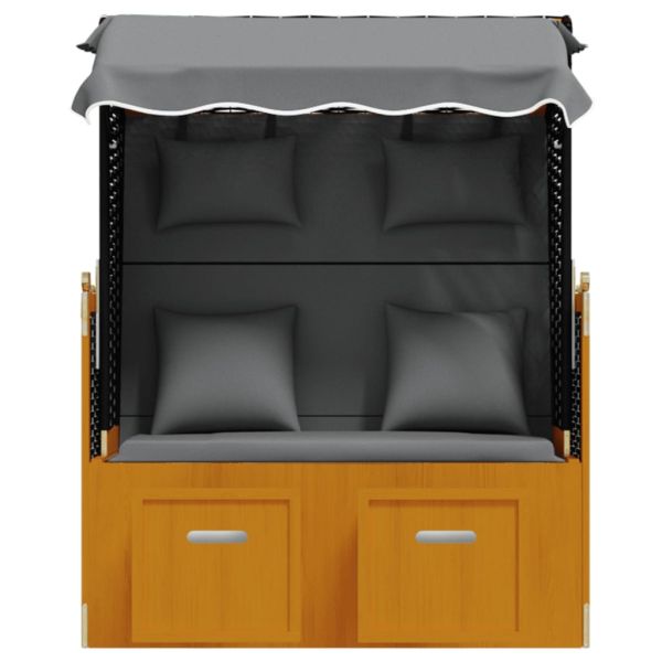 Strandkorb с възглавници полиратан и дърво масив черно/антрацит