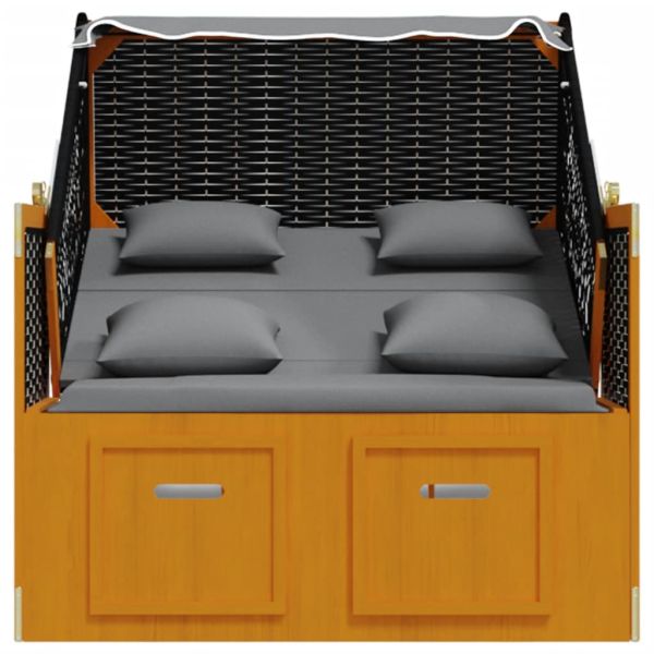 Strandkorb с възглавници полиратан и дърво масив черно/антрацит