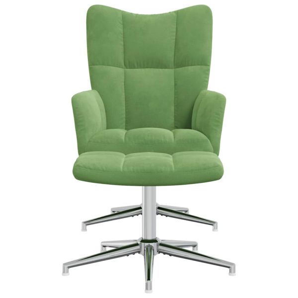 Релаксиращ стол с табуретка, светлозелен, кадифе