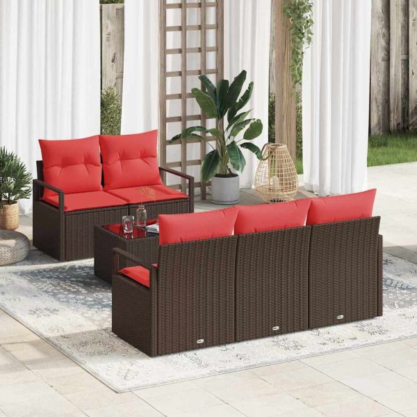 Комплект дивани 6 pcs Кафяво и червено полиратан