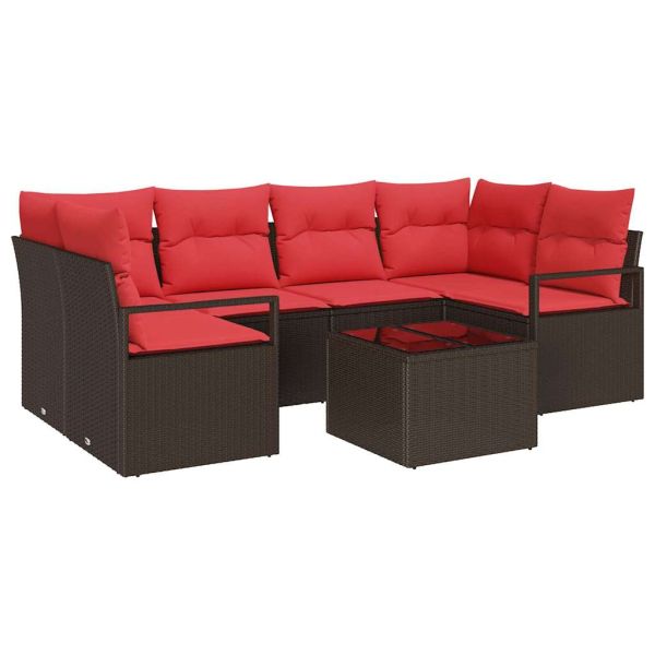 Комплект дивани 7 pcs Кафяво и червено полиратан