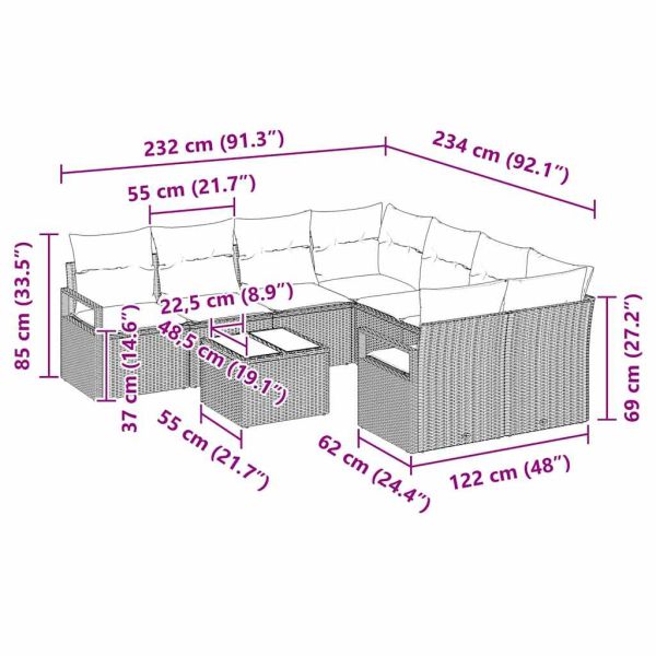 Комплект дивани с възглавница 9 pcs Черен и Туркоаз полиратан