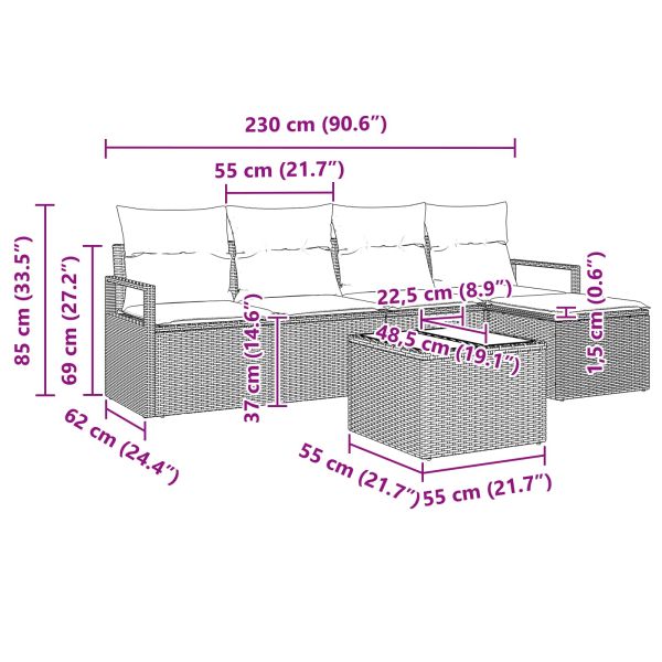 Комплект дивани с възглавница 6 pcs Кафяво полиратан