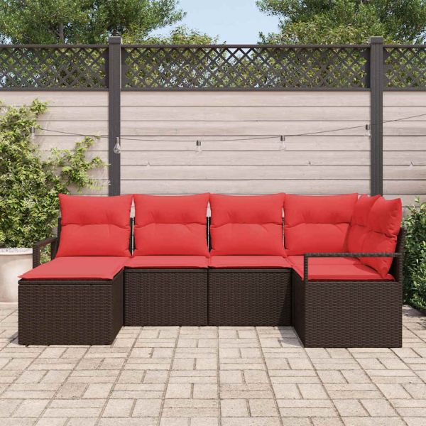 Комплект дивани с възглавница 6 pcs Кафяво полиратан