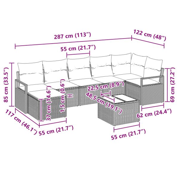Комплект дивани с възглавница 8 pcs Черно полиратан