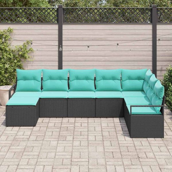 Комплект дивани с възглавница 8 pcs Черно полиратан