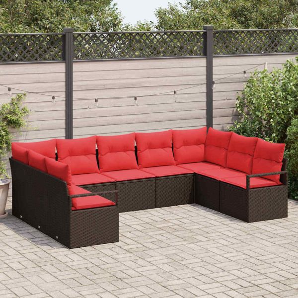 Комплект дивани с възглавница 9 pcs Кафяво полиратан