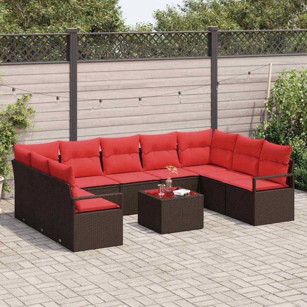 Комплект дивани с възглавница 10 pcs Кафяво полиратан