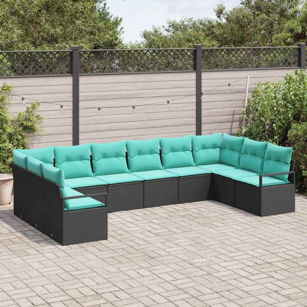 Комплект дивани с възглавница 10 pcs Черно полиратан