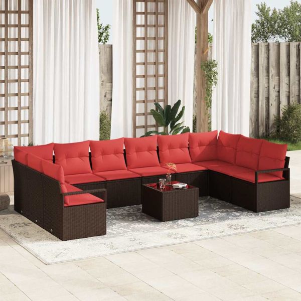 Комплект дивани с възглавница 11 pcs Кафяво полиратан