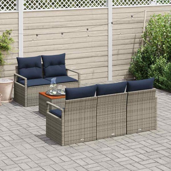 Градински Софа Комплект с възглавница 6 pcs Сив полиратан