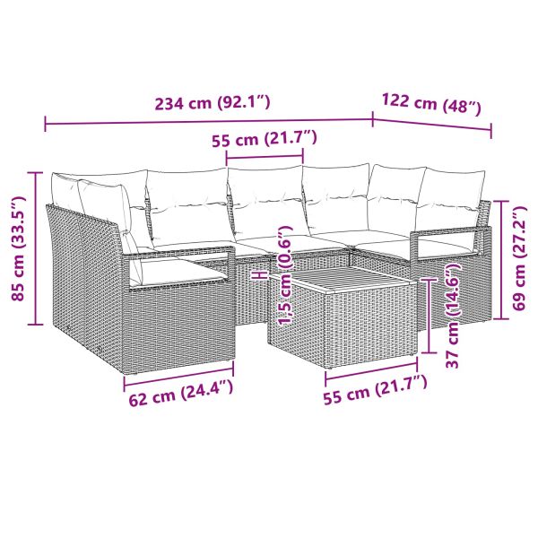 Градински Софа Комплект с възглавница 7 pcs Черно полиратан