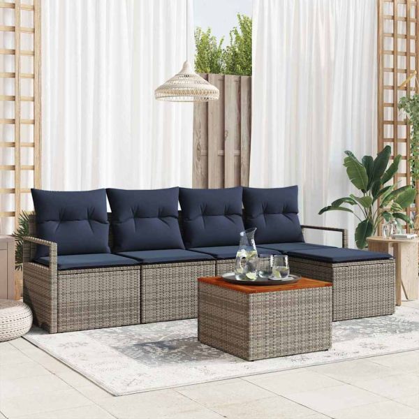 Градински Софа Комплект с възглавница 6 pcs Сив полиратан