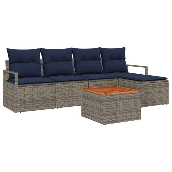 Градински Софа Комплект с възглавница 6 pcs Сив полиратан