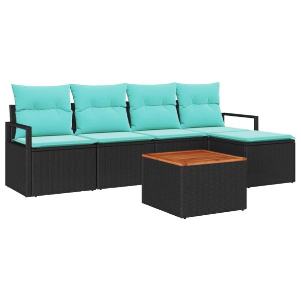 Градински Софа Комплект с възглавница 6 pcs Черно полиратан