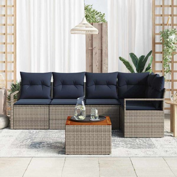 Градински Софа Комплект с възглавница 6 pcs Сив полиратан