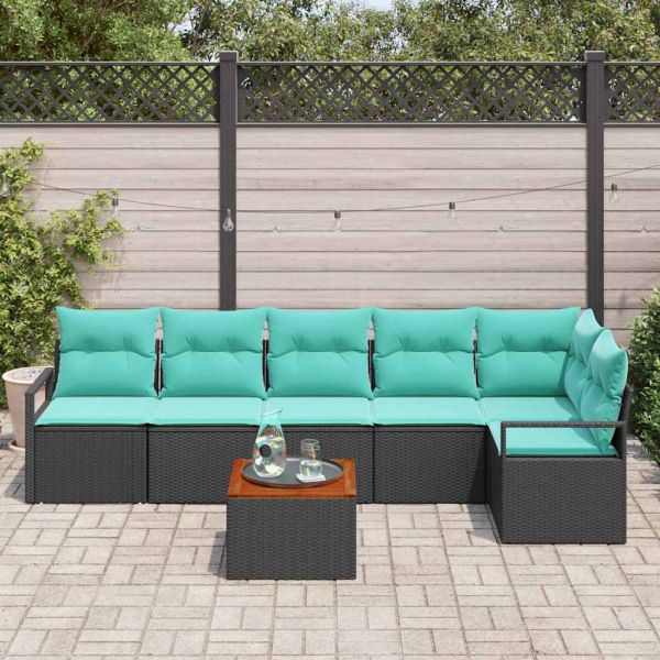 Градински Софа Комплект с възглавница 7 pcs Черно полиратан
