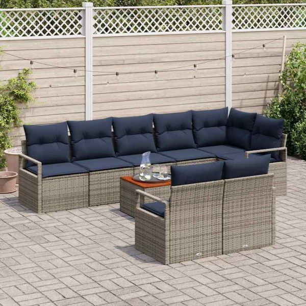 Градински Софа Комплект с възглавница 9 pcs Сив полиратан