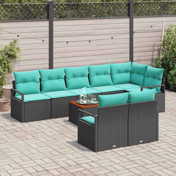 Градински Софа Комплект с възглавница 9 pcs Черно полиратан