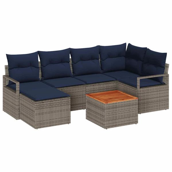 Градински Софа Комплект с възглавница 7 pcs Сив полиратан