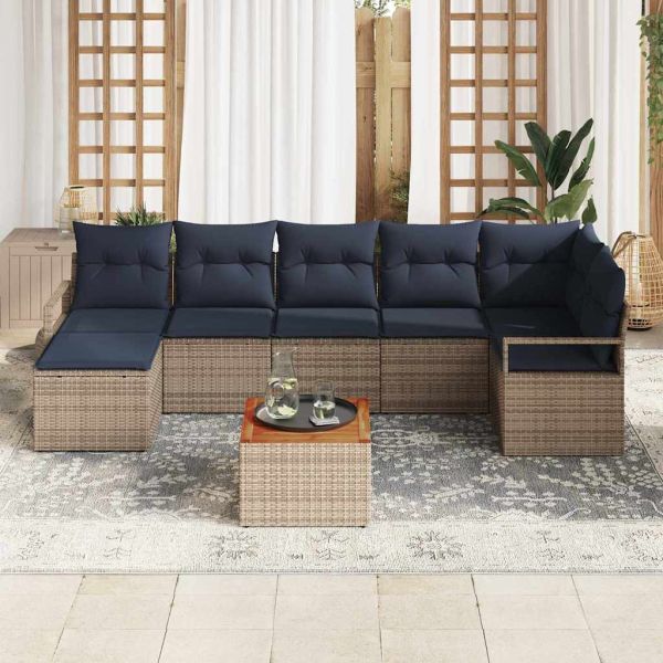 Градински Софа Комплект с възглавница 8 pcs Сив полиратан