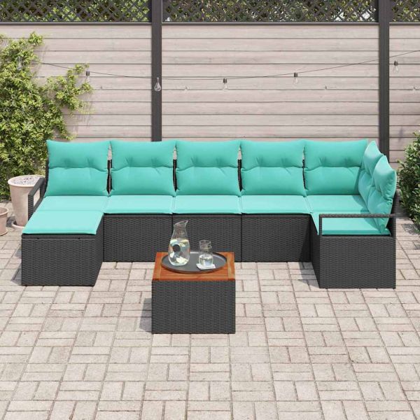 Градински Софа Комплект с възглавница 8 pcs Черно полиратан