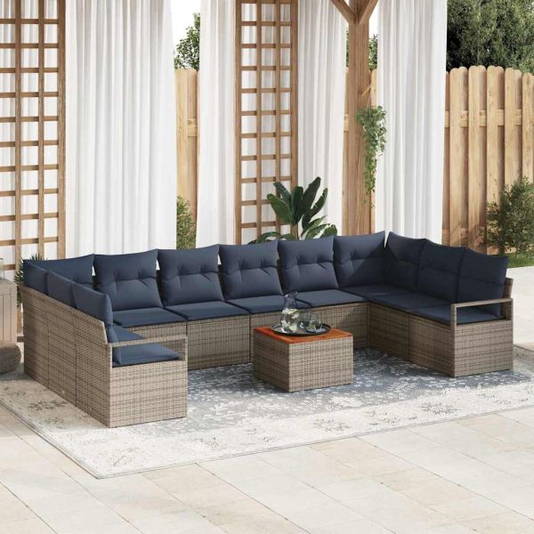 Градински Софа Комплект с възглавница 11 pcs Сив полиратан