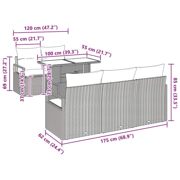 Градински Софа Комплект 6 pcs Кафяво и червено полиратан