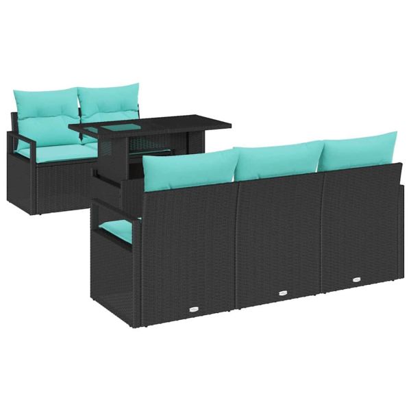 Градински Софа Комплект 6 pcs Черен и син полиратан