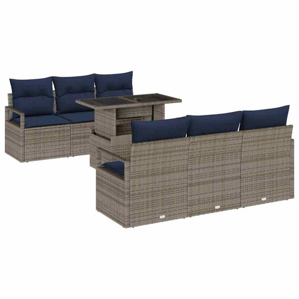 Градински Софа Комплект със съхранение 7 pcs Сив полиратан