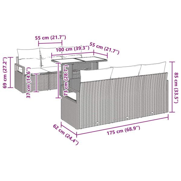 Градински Софа Комплект със съхранение 7 pcs Сив полиратан