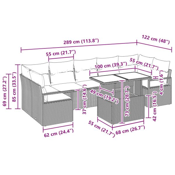 Градински Софа Комплект 8 pcs Кафяво и червено полиратан