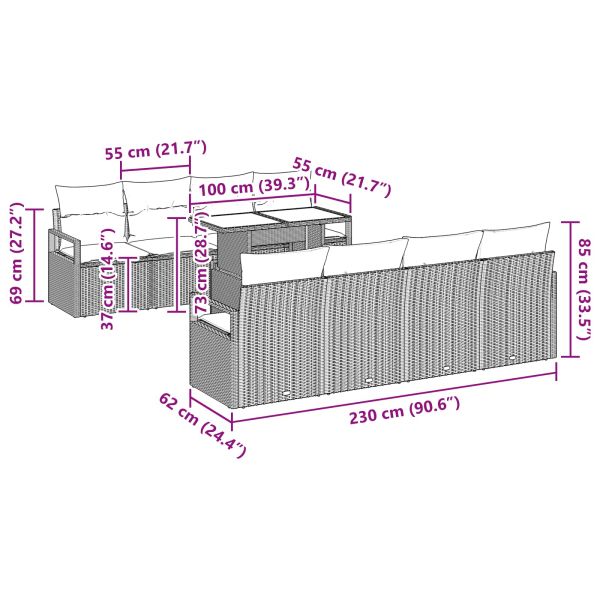 Градински Софа Комплект 7 pcs Черен и син полиратан
