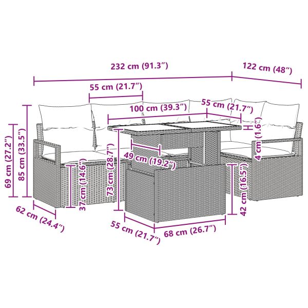 Градински Софа Комплект 6 pcs Сив и тъмен син полиратан