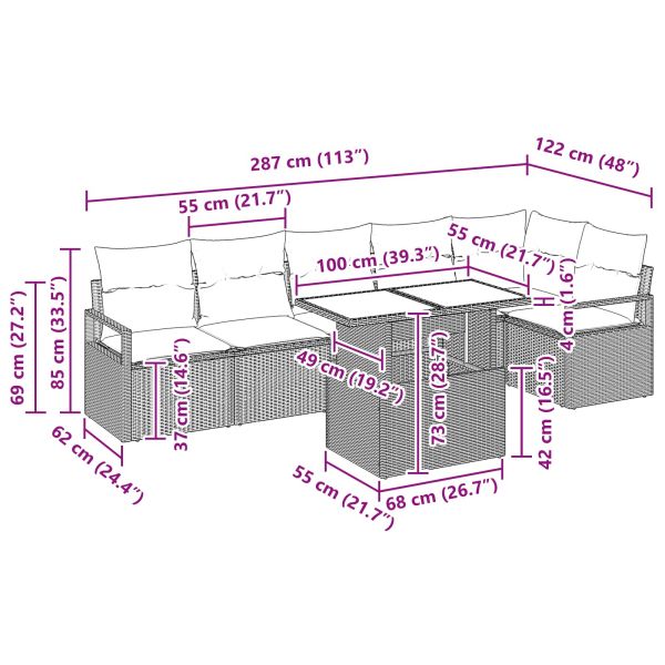 Градински Софа Комплект 7 pcs Кафяво и червено полиратан