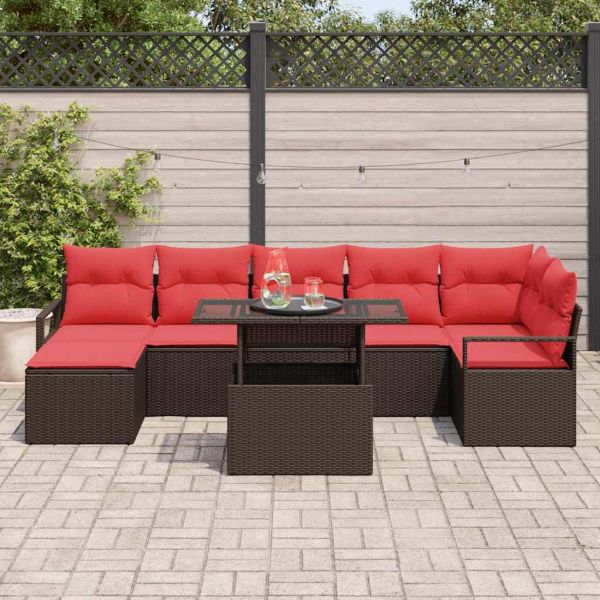 Градински Софа Комплект 8 pcs Кафяво и червено полиратан