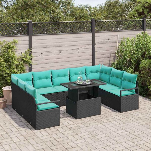 Градински Софа Комплект 10 pcs Черен и син Полиратан