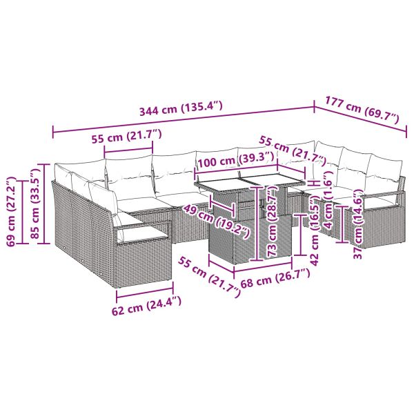Градински Софа Комплект 11 pcs Сив и тъмен син полиратан