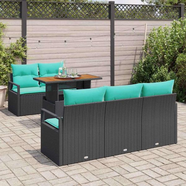 Градински Софа Комплект с възглавница 6 pcs Черен и син