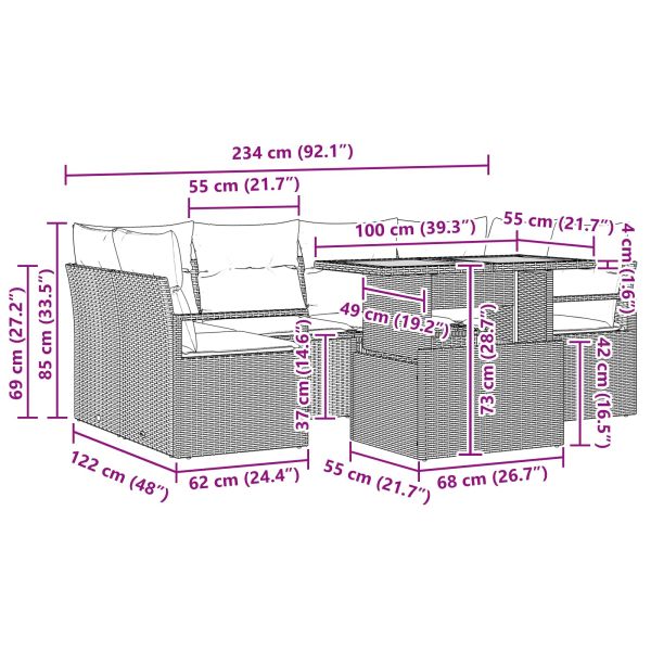 Градински Софа Комплект с възглавница 7 pcs Черен и син