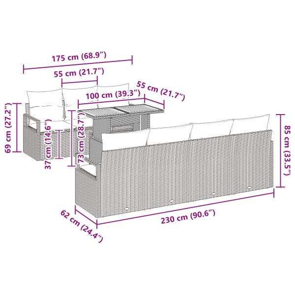 Градински Софа Комплект с възглавница 8 pcs Сив и син