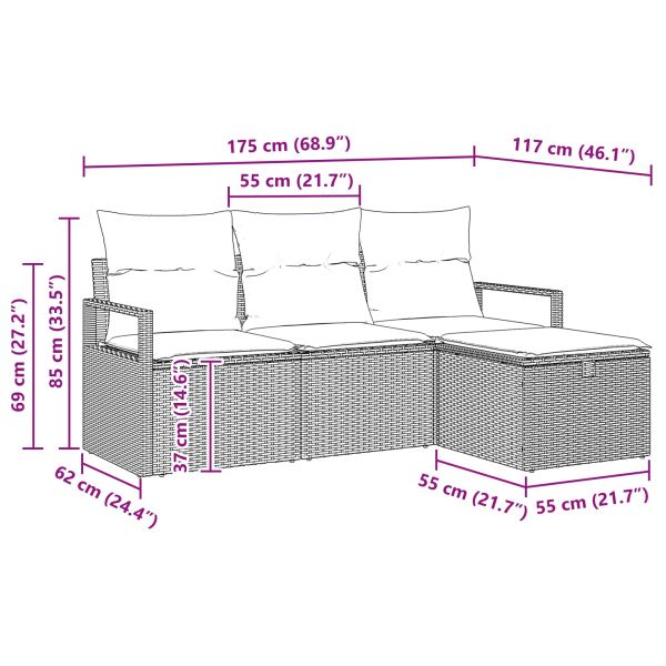 Комплект дивани с възглавница 4 pcs Сив и тъмносин полиратан