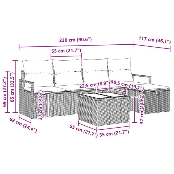 Комплект дивани с възглавница 6 pcs Кафяво и червено полиратан