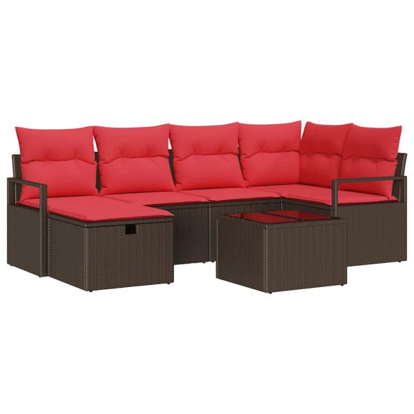 Комплект дивани с възглавница 7 pcs Кафяво и червено полиратан